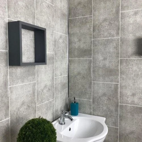 Painel de parede do banheiro de PVC laje cinza com linha de corte de 250 mm de largura
